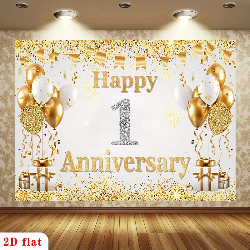 2D 평면 골드 화이트 해피 1주년 기념 풍선 배너 폴 - Party Banner Gold 리뷰 및 가격