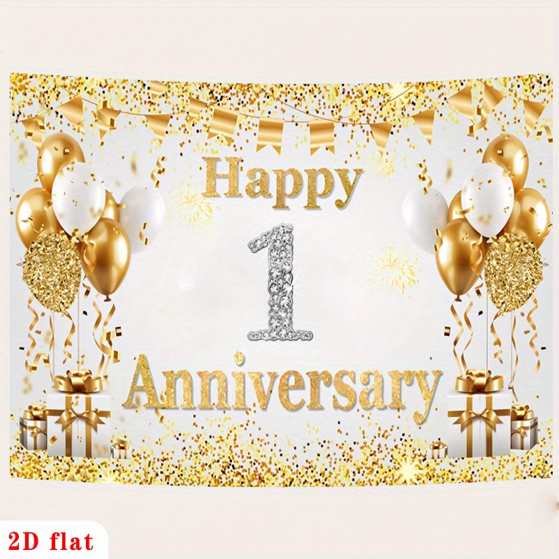 2D 평면 골드 화이트 해피 1주년 기념 풍선 배너 폴 - Party Banner Gold 리뷰 및 가격
