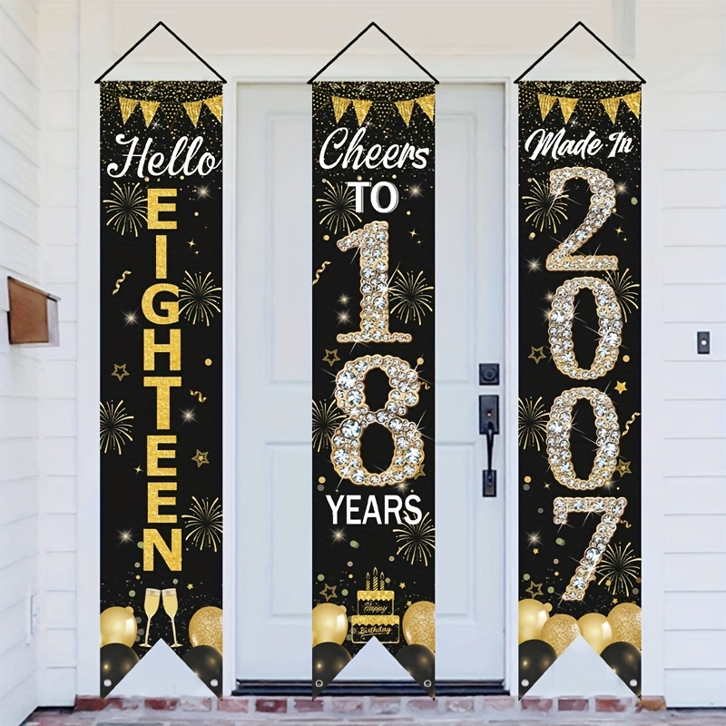 2D 3개 세트 18번째 생일 도어 배너 세트, 블랙  - Party Banner Gold 리뷰 및 가격
