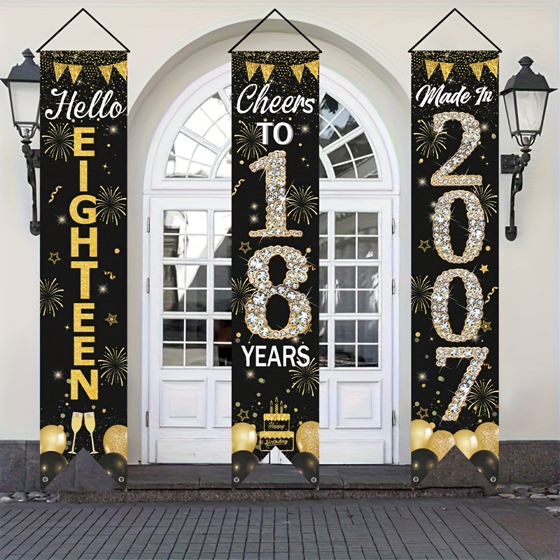 2D 3개 세트 18번째 생일 도어 배너 세트, 블랙  - Party Banner Gold 리뷰 및 가격