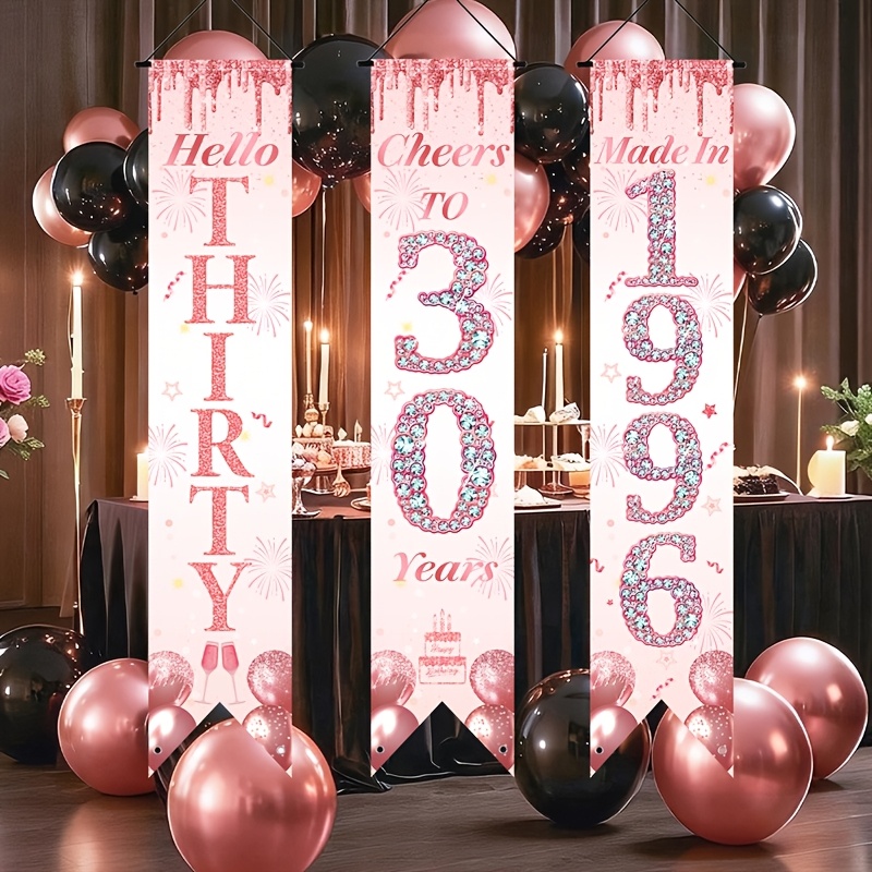 2D 플랫 3피스 핑크 골드 30번째 생일 도어 배너  - Party Banner Gold 리뷰 및 가격